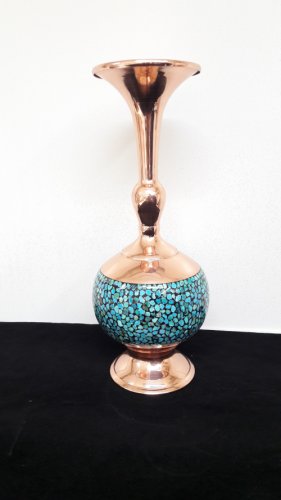 گلدان تنه گرد مس و فیروزه